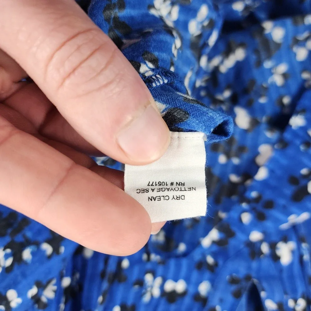 Ulla Johnson Manet Blouse Women's 0 Cornflower Blue Floral Silk Cotton Ruffle